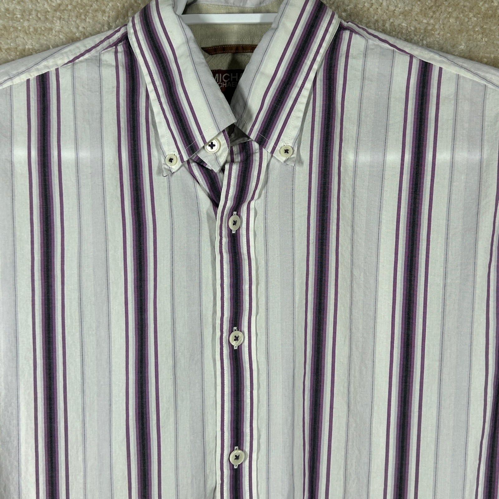 Michael Kors, Michael Kors Mens Vintage 90s Minimalist Striped Button Down Shirt Purple Large
