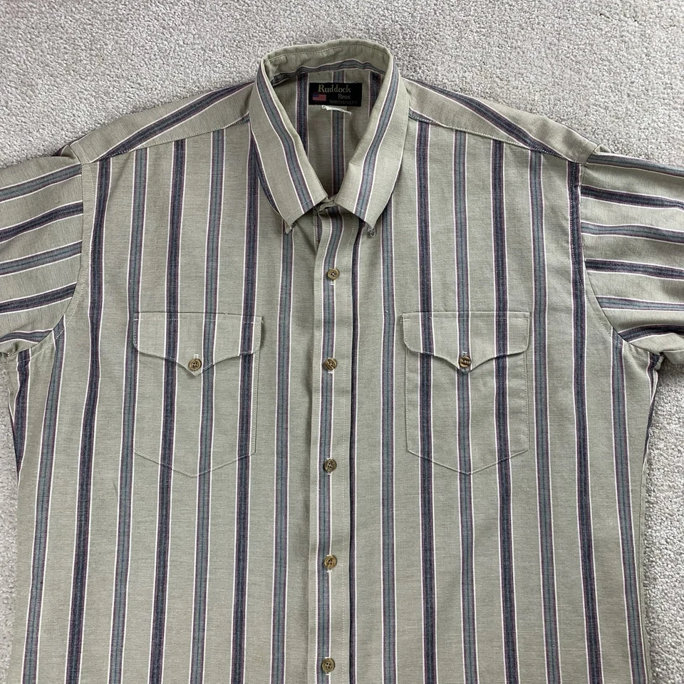 VTG Ruddock Bros Shirt X Long Tails Button Down Western Cowboy Striped Sz Large - Image 2 of 4