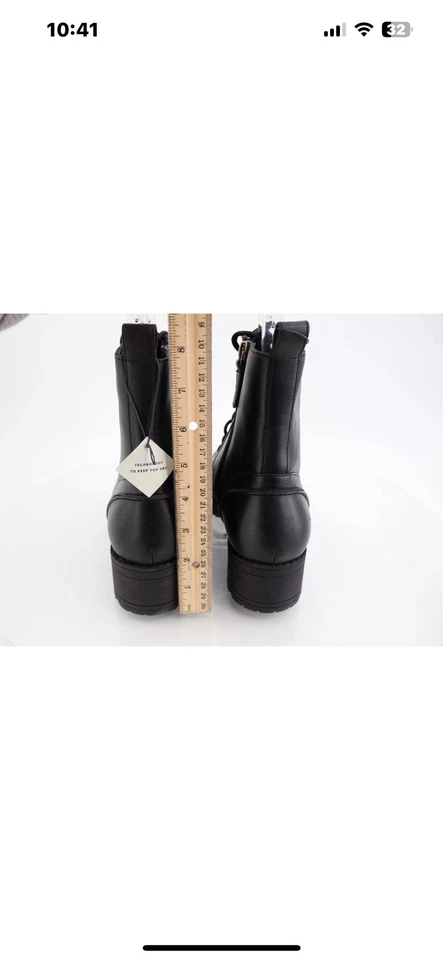 Bota de Combate Cole Haan Camea Para Mujer Talla 10 B Cuero Negro Con Cordones Tacón Bloque Foto 4 de 4