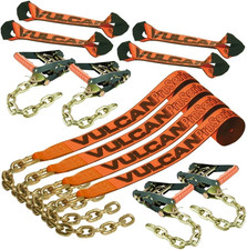 8-Point Roll Back Vehicle Tie down Kit with Chain Tails on Both Ends - Set of 4