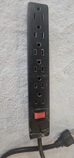 switched 6 outlet power strip black with wall mount holes and 2 1/2 foot cord