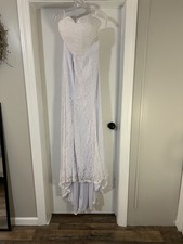 Women  s High Low ,Corset Lace wedding dress, size L White Strapless New