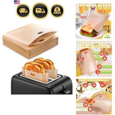 Toaster Bags Reusable Food-Grade Non-Stick Sandwich Pouches for Toaster Micro...