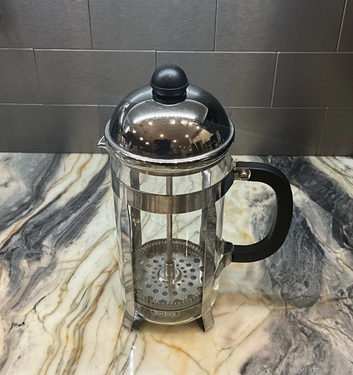 BonJour 33.8 ounce Stainless Steel French Press Glass Carafe Coffee Espresso Tea
