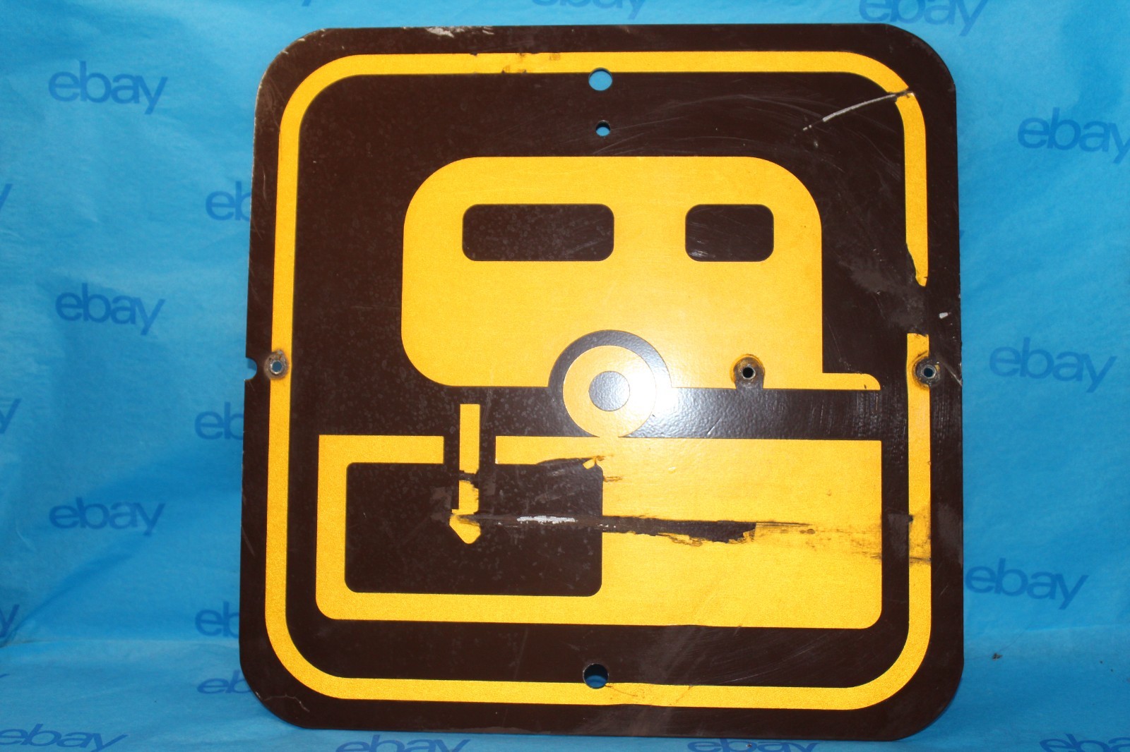 Aluminum Campground Camper Dump Station Sign ,, Scratches 12"X12" Brown Yellow