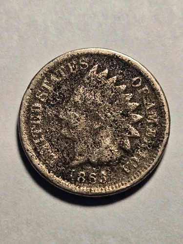1863 Indian Head Cent 1c Penny, Good Details, Env Damage - Exact Coin Shown