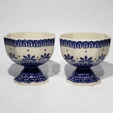 Set of 2 Boleslawiec Polish Pottery Ice Cream Dessert Compote Pedestal Bowls 101