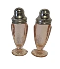 Vintage Jeanette Glass Pink Poinsettia Floral Glass Salt & Pepper Shakers