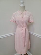 Vintage 60s R K Original Pink Wool Blend Mod Go Go Knee Length Dress