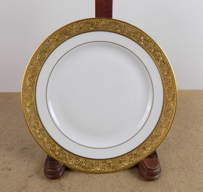 #ad Bernardaud Limoges Villiers Bread Plate Incrustation or fin Gold Band $25.00