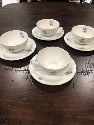 Set of 4 ~ Eschenbach Bavaria Germany Roswitha Cups Saucers (8 Total Pcs) Flower