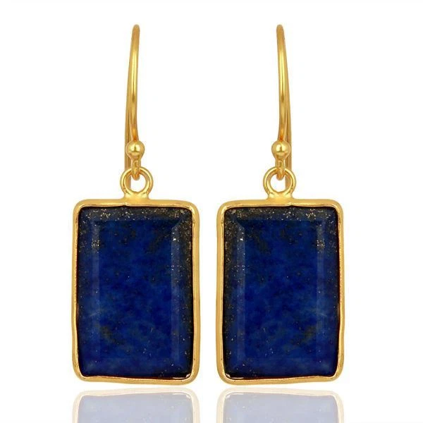 Brincos pendurados de prata esterlina 925 folheados a ouro 18K com lápis-lazúli natural - Imagem 2 de 4