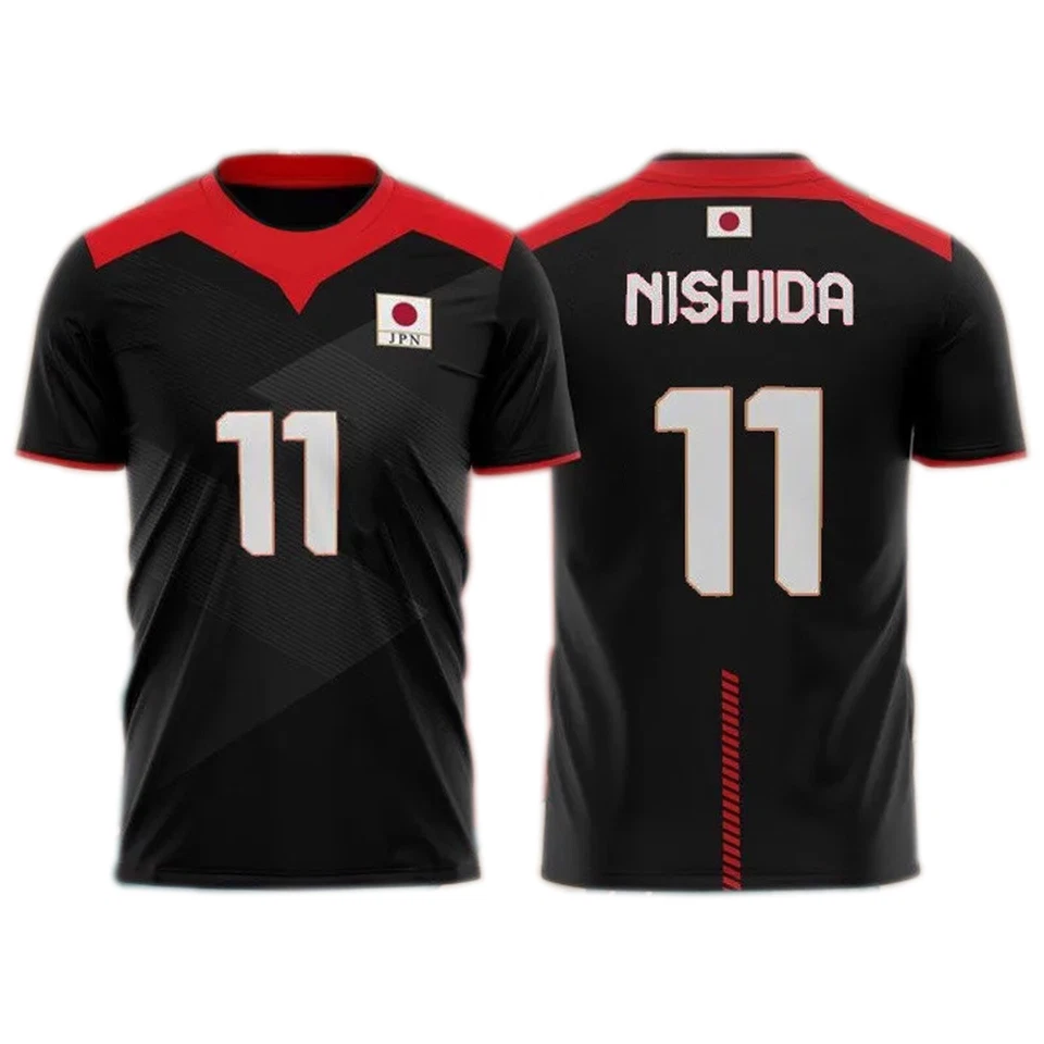 青少年男式西田 #11 日本排球球衣白色红色黑色定制任何名称 — 第 2/4 张图片