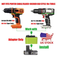 1 Adapter for Ryobi 18v Li-lon Battery To for Black+Decker/Porter Cable 20v Tool