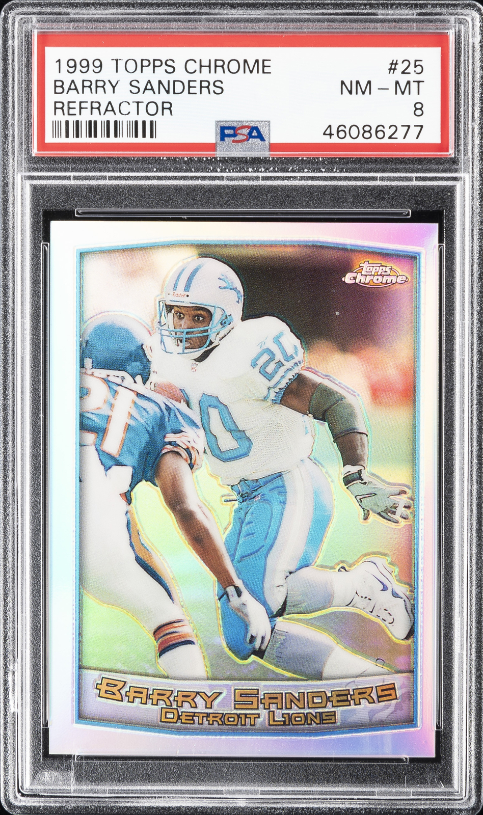 1999 TOPPS CHROME REFRACTOR #25 BARRY SANDERS PSA 8
