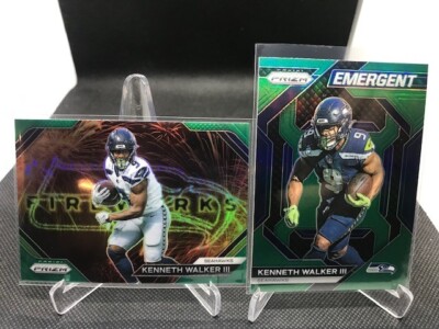 Kenneth Walker II x2 lot Prizm Fireworks Emergent Green Color Match Seahawks