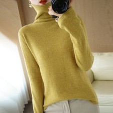 100 Wool Cashmere-Look Sweater Long Turtleneck Pullover Fashion Knit Top