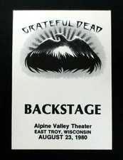 Grateful Dead Backstage Pass Alpine Valley Wisconsin WI 8/23/80 8/23/1980 1st !