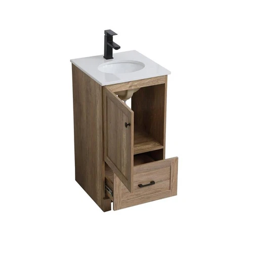 Elegant Decor Soma 18" Steel MDF Stone Single Bathroom Vanity in Natural Oak - Picture 3 of 5
