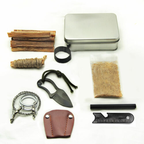Bushcrafting Pocket Survival Tin Fatwood Ręcznie cięty w USA Ferro Pręt Piła Nóż - Zdjęcie 1 z 8