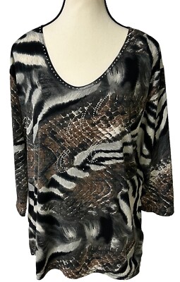 Women s Extra Large Top B44 Valentina Embellished Animal, Print Bling Blouse
