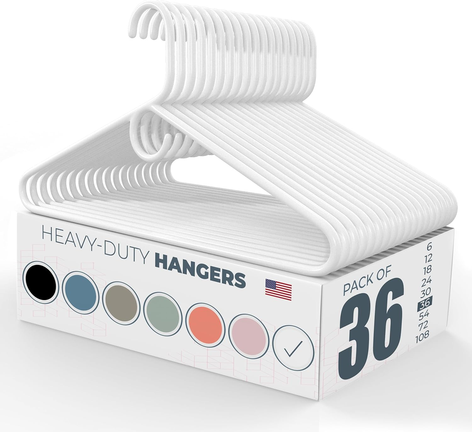 Heavy Duty Plastic Clothes Hangers, 36-Pack, White, Durable Thick Design for Long-Lasting Use