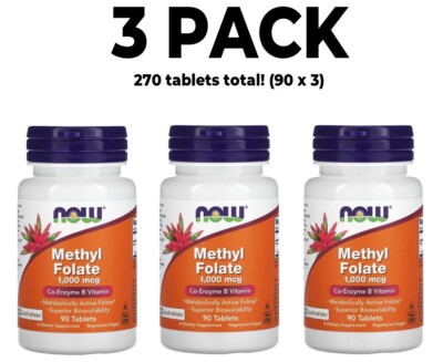 NOW Foods, 3 PACK, Methyl Folate, 1,000 mcg, 90 Tablets each (270 total!)