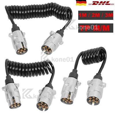 ACELECTRONIC Spiralkabel Anhänger Verlängerungskabel 7 polig M/M Stecker Kupplung 1m/2m/3m