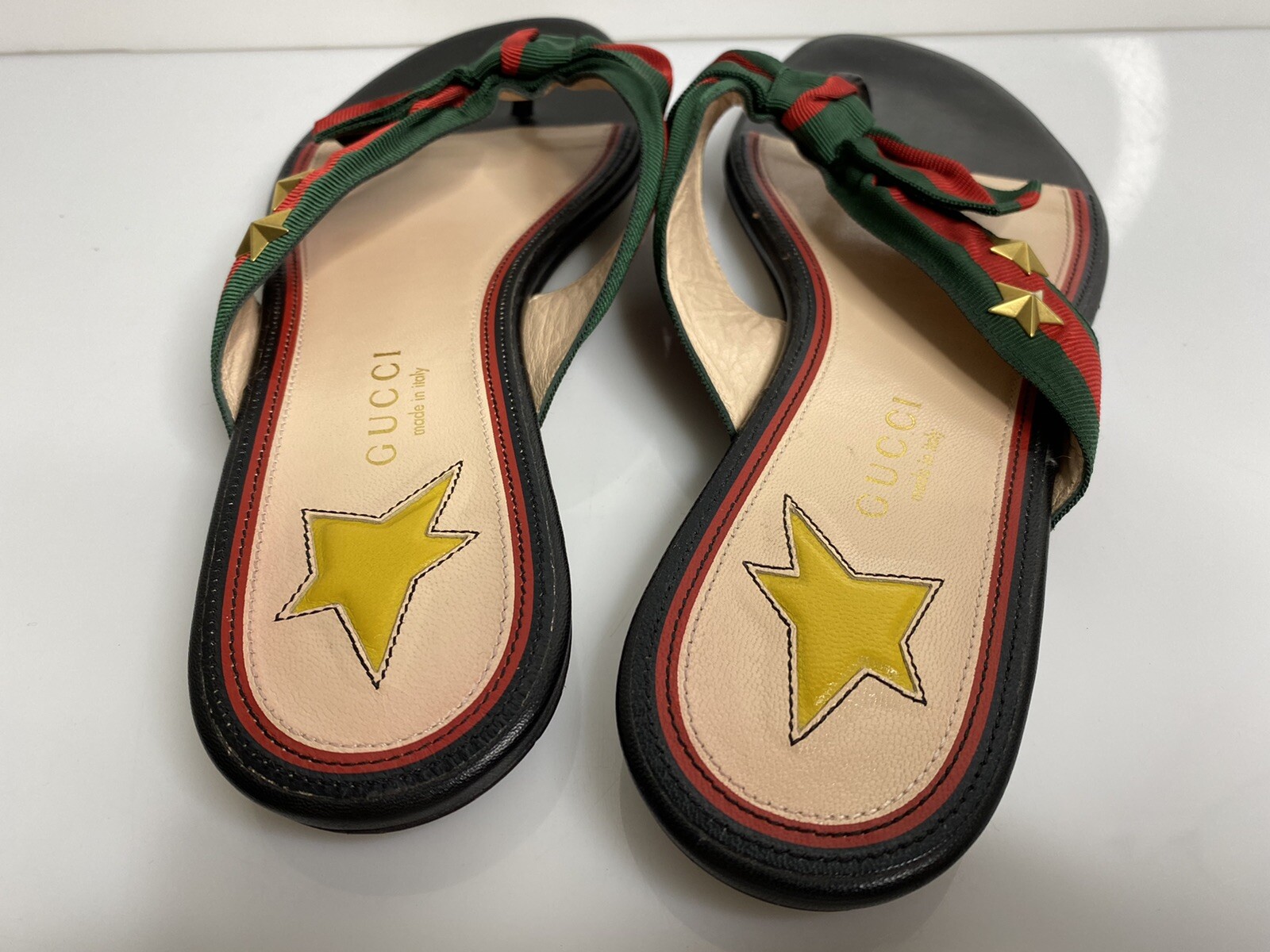 Women’s Gucci Sandals Slides Flip Flops  Stripe Bo… Gem