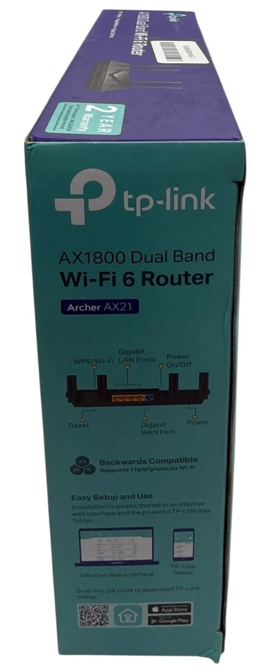 TP-Link Archer AX21 AX1800 Dual-Band Mesh Wi-Fi 6 Router Black New Open Box - Image 4 of 4
