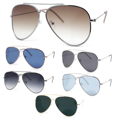 Concave Curved Metal Rim Double Bridge Tear Drop Pilots Sunglasses