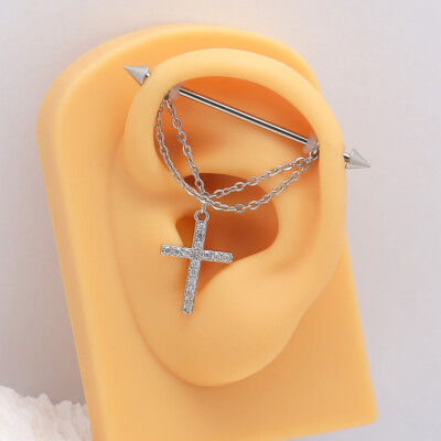 Surgical Steel Cross Chain Industrial Piercing Cartilage Earring Body Jewelry