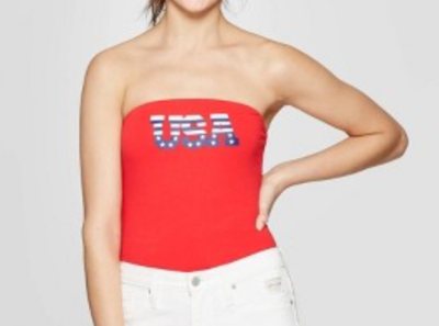 Juniors' USA Graphic Tube Top Mighty Fine Red-NWT