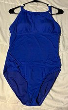 Jantzen Women's Solid Blue One-Piece Swimsuit Size 10 B Cup Wide Strap
