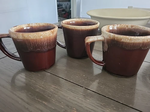 Vintage McCoy Brown Drip Glaze 3" Coffee Cups Lot of 3