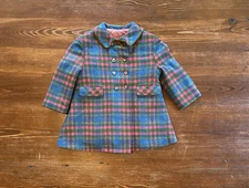 Vintage 50’s 1950s Kute Kiddie Plaid Wool Girls Peacoat GUC Tartan 3T Coat 