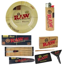 RAW Ashtray + BIC Lighter + RAW Black 1 1/4 Cones 20Ct + Cone Loader