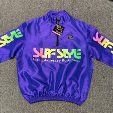 Surf Style Windbreaker Jacket Mens Medium Purple Half Zip Neon Pullover 90s Vtg