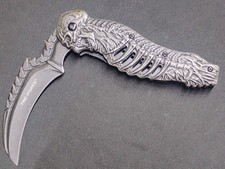 8" Skeleton Pocket Knife Spring Assisted Grim Reaper Metal Design Folding Knife