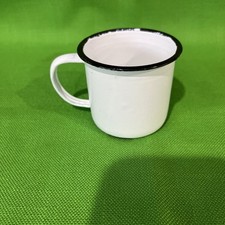 White Black Trim Enamelware 2.5 Camp Mug Hiking Decor Piece Kids Size Cup EUC