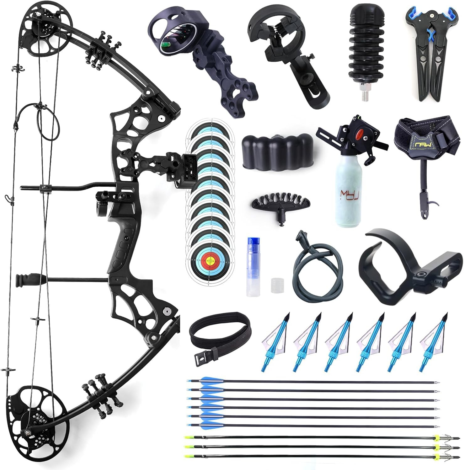 Adult Archery Compound Bow and Arrow Set Bow Fishing Combo Kit Adjustable 30-65L