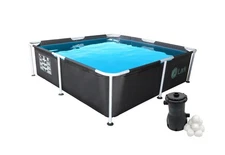Square Above Ground Pool Metal Frame With Filter Pump For Family Outdoor Fun
