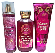 Bath and Body Works 3 Pc TWISTED PEPPERMINT Mist Gel Cream  FREE SHIPPING