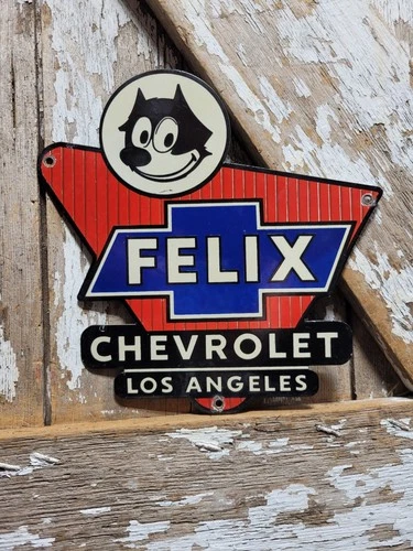 VINTAGE CHEVY PORCELAIN SIGN OLD FELIX CHEVROLET LOS ANGELES CAR AUTO DEALERSHIP