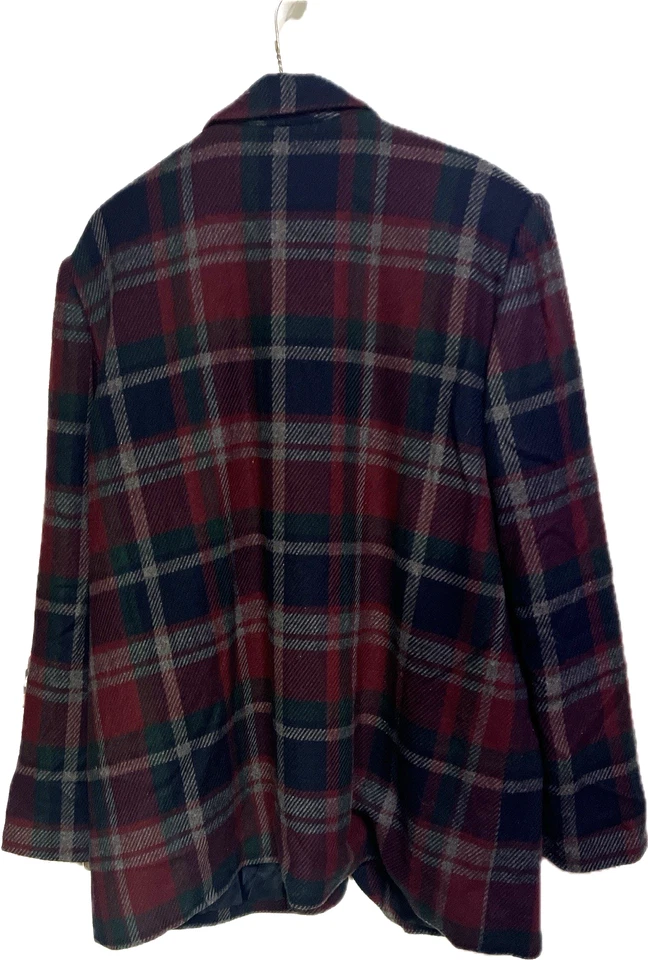 Y2K Sag Harbor Blazer Jacket Wool Blend Womens Size 18 Plaid Red Green 1 Button - Image 4 of 4