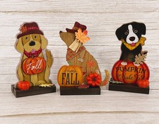 AGSD Fall Decor - Puppy Dog Theme Wood Tabletop Signs 3pc Set