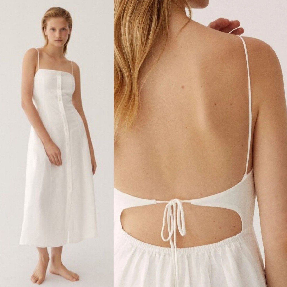 NWT OYSHO White Linen Open Back Sleeveless Button Down A-Line Midi Dress Medium | eBay NWT OYSHO White Linen Open Back Sleeveless Button Down A-Line Midi Dress Medium | eBay