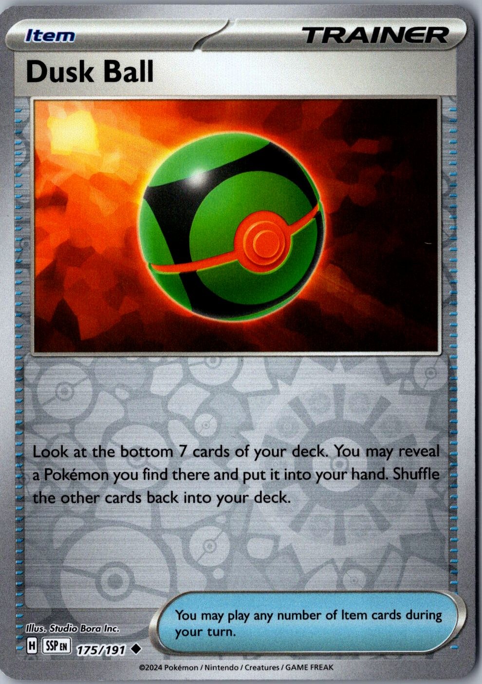 Dusk Ball Reverse Holo 175/191 Uncommon Surging Sparks LP Pokemon Card
