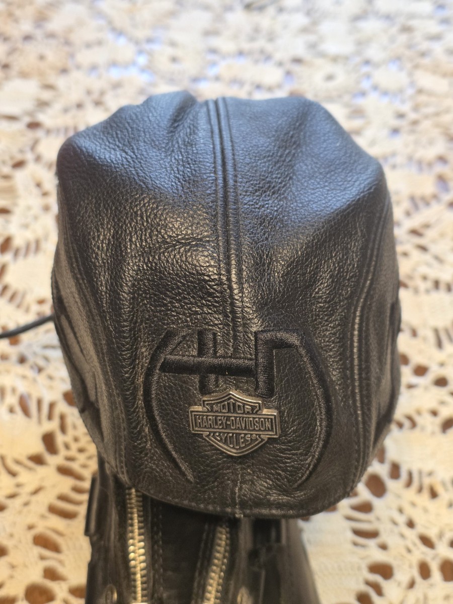 Vtg Harley Davidson Flames Tribal LEATHER SKULL CAP ADJUSTABLE