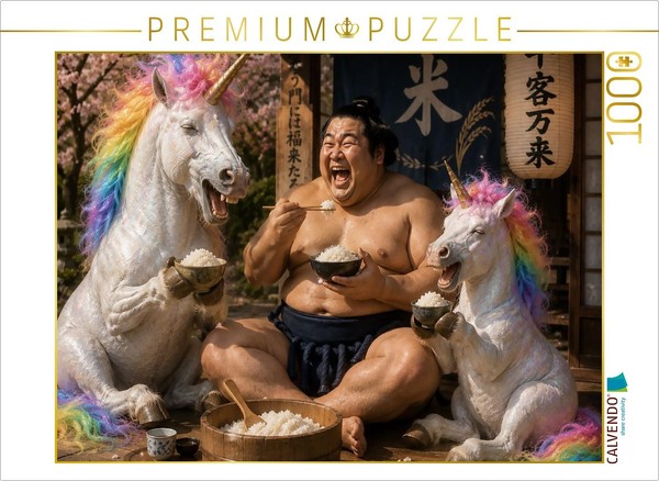 Calvendo Puzzle Sumo Wrestler And Rainbow Unicorn | 1000 Pieces, Finished Size 2-image